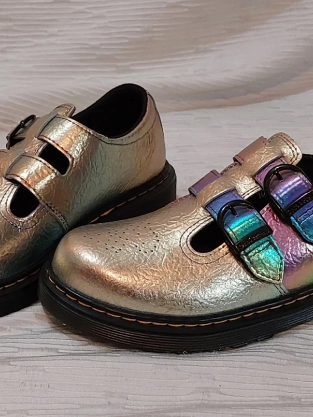 Dr. Martens Kids Iridescent Mary Jane Shoes - Metallic Rainbow Sheen Kids Size 3